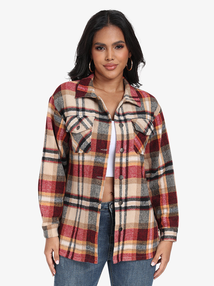 Women's Spring/Fall Plaid Shirt Flannel Coat