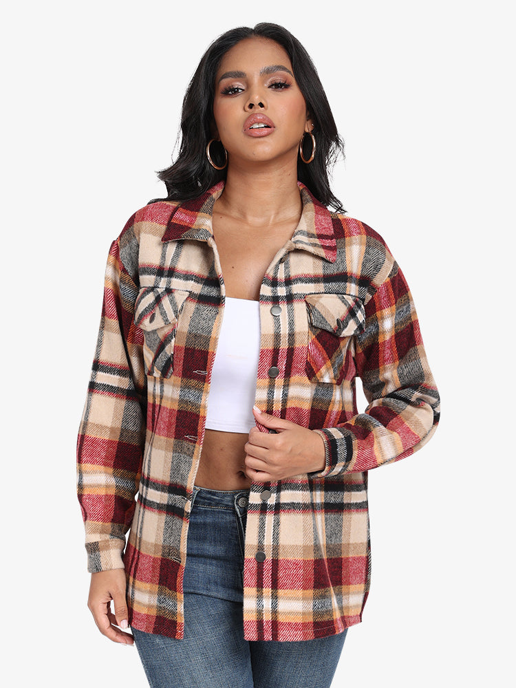 Women's Spring/Fall Plaid Shirt Flannel Coat