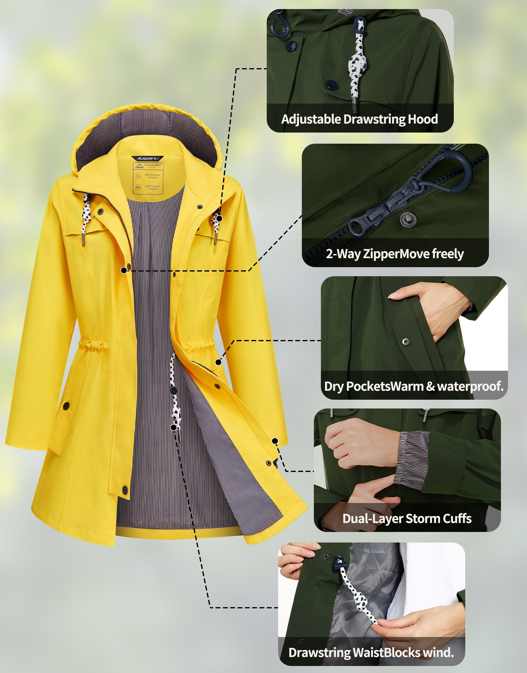 Women’s Waterproof Long Rain Jacket Atlaslava