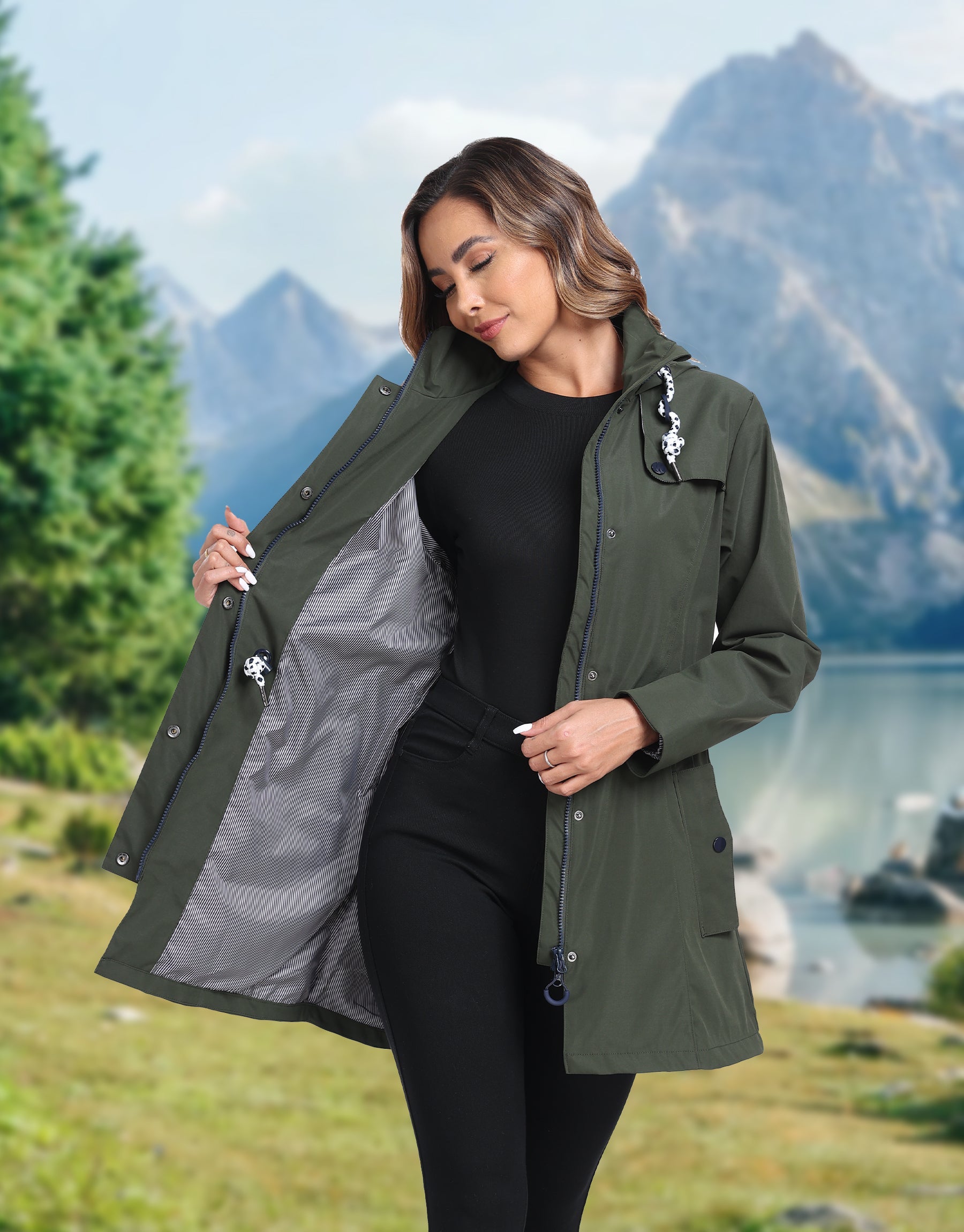 Women’s Waterproof Long Rain Jacket Atlaslava