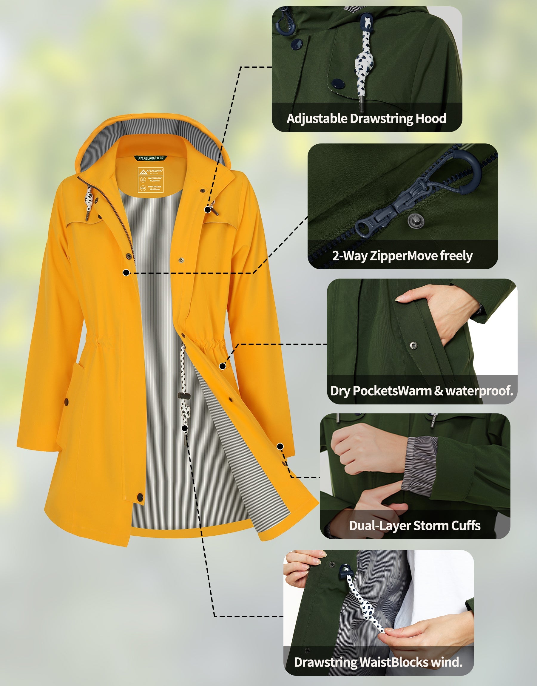 Women’s Waterproof Long Rain Jacket Atlaslava