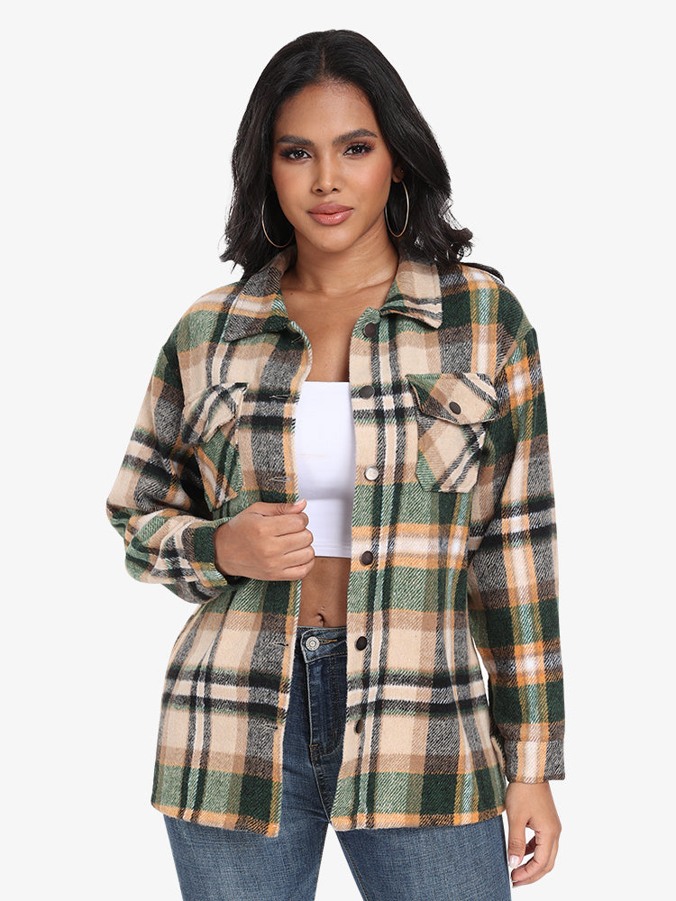 Women's Spring/Fall Plaid Shirt Flannel Coat