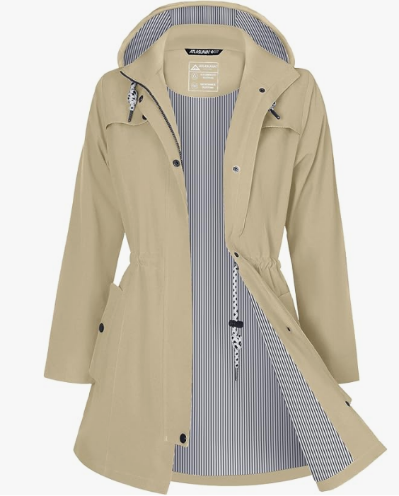 AquaFlex Women's Long Waterproof Hooded Raincoat Atlaslava