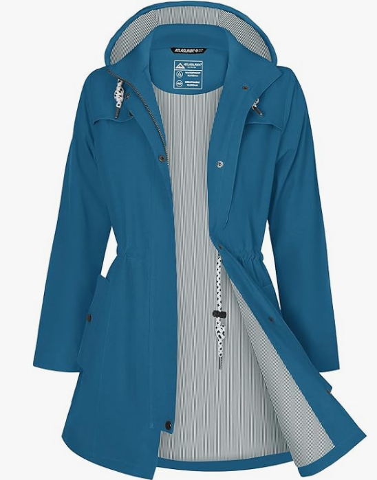 AquaFlex Women's Long Waterproof Hooded Raincoat Atlaslava