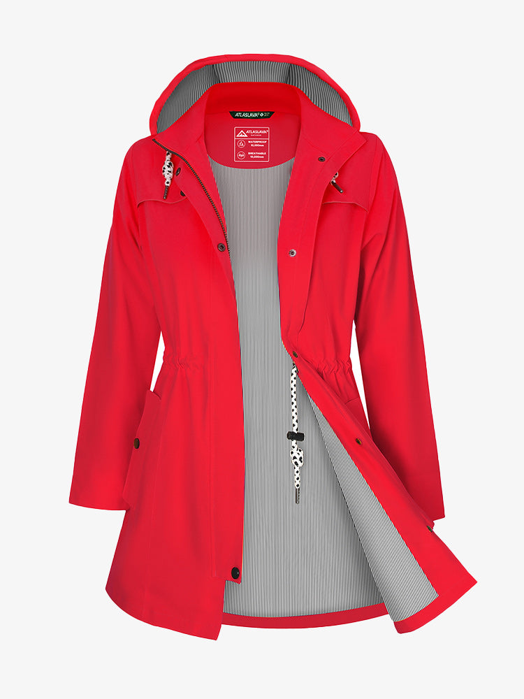 AquaFlex Women's Long Waterproof Hooded Raincoat Atlaslava