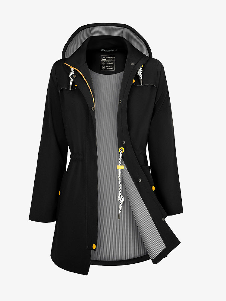 AquaFlex Women's Long Waterproof Hooded Raincoat Atlaslava