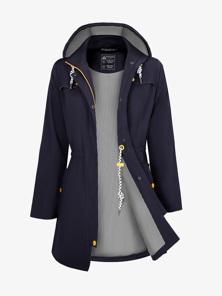 AquaFlex Women's Long Waterproof Hooded Raincoat Atlaslava