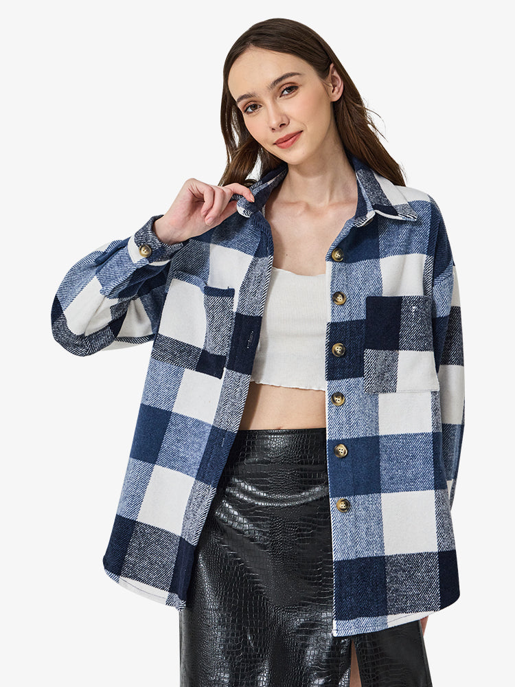 Women's Spring/Fall Plaid Shirt Flannel Coat