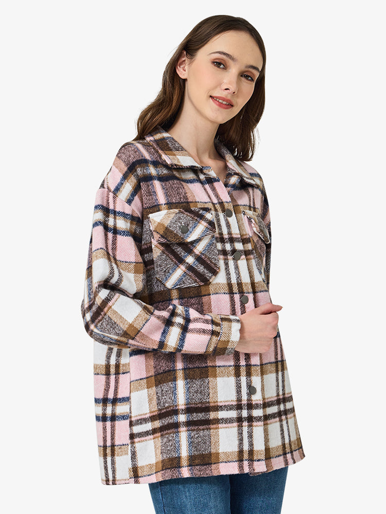 Women's Spring/Fall Plaid Shirt Flannel Coat