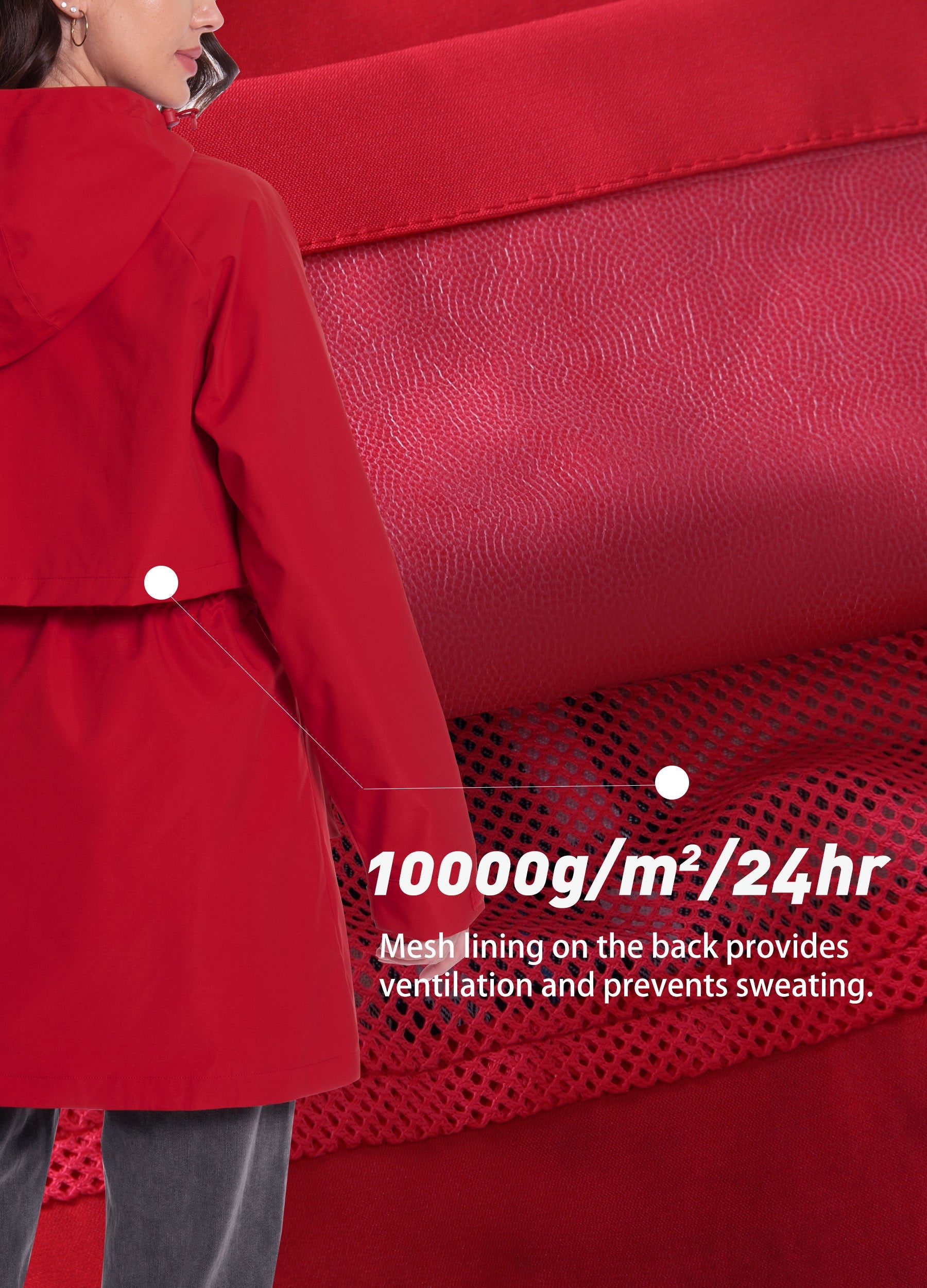 Women's Long Rain Jacket : 10000mm W/P Index 10000 Level Breathable Altaslava