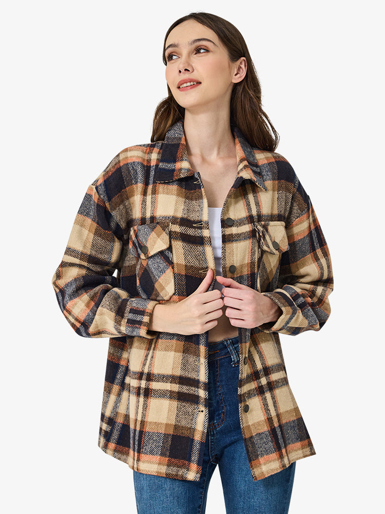 Women's Spring/Fall Plaid Shirt Flannel Coat