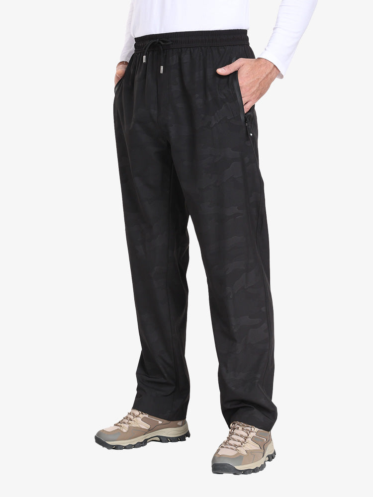 Men Drawstring Waist Zipper Pocket Outdoor Pants